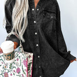 Medium Grey Beau Chest Pocket Raw Hem Denim Loose Shirt Dress