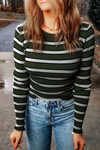 Top ajustado de punto acanalado con estampado de rayas