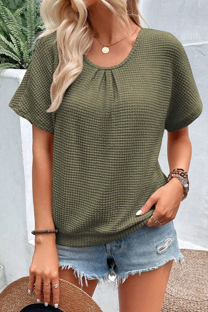 T-shirt texturé en dentelle guipure vert mousse