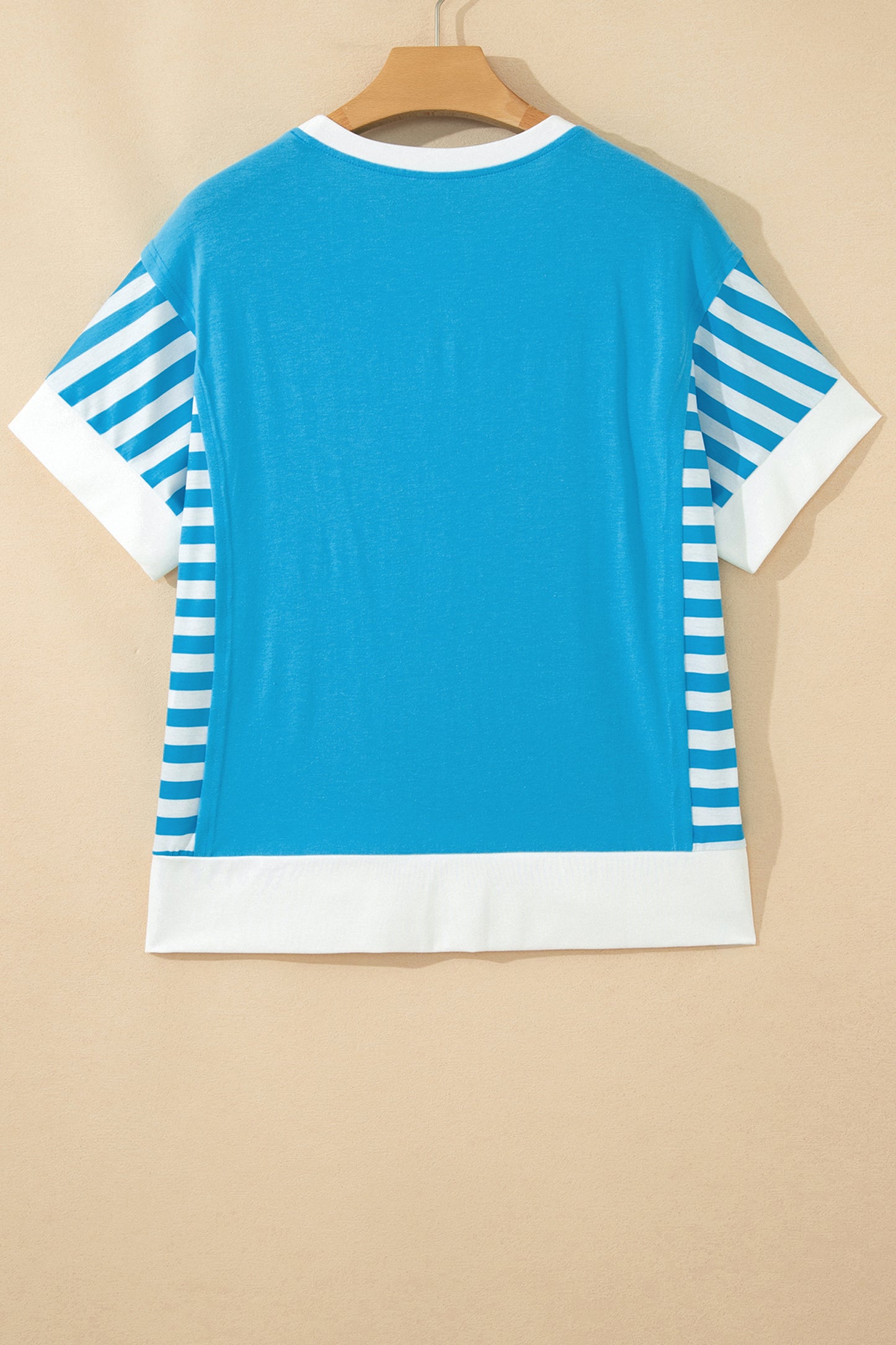 Light Blue Flag Print Patchwork Colorblock July 4th T Shirt