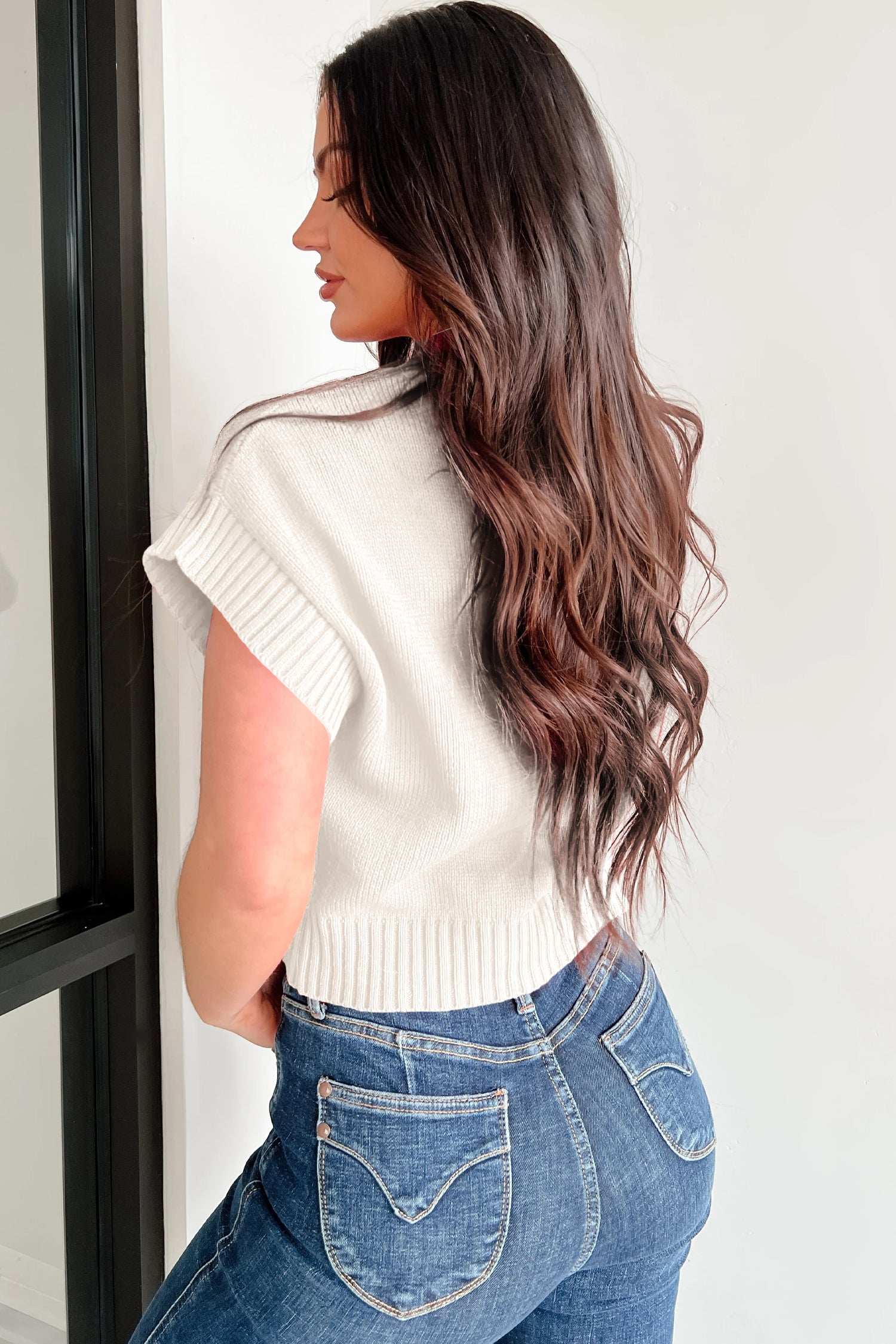 White Valentine Heart Graphic Cropped Short Sleeve Sweater