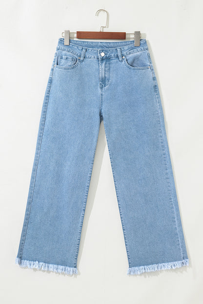 Peach Blossom Acid Washed High Rise Cropped Wide Leg Jeans
