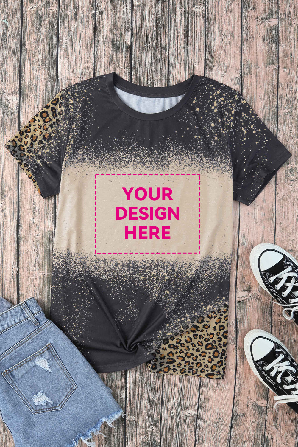 Blank Apparel - Camiseta blanqueada con detalle de leopardo gráfico en blanco gris