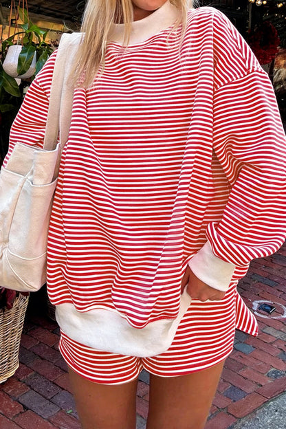 Pink Stripe Oversize Mock Neck Sweatshirt and Shorts Set