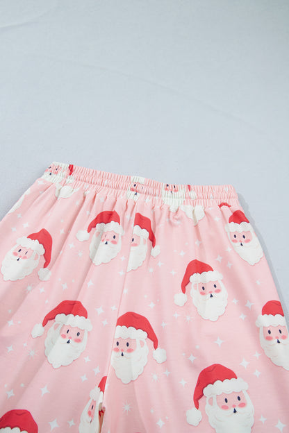Pink Abstract Santa Pattern Long Sleeve Two Piece Shift Lounge Set