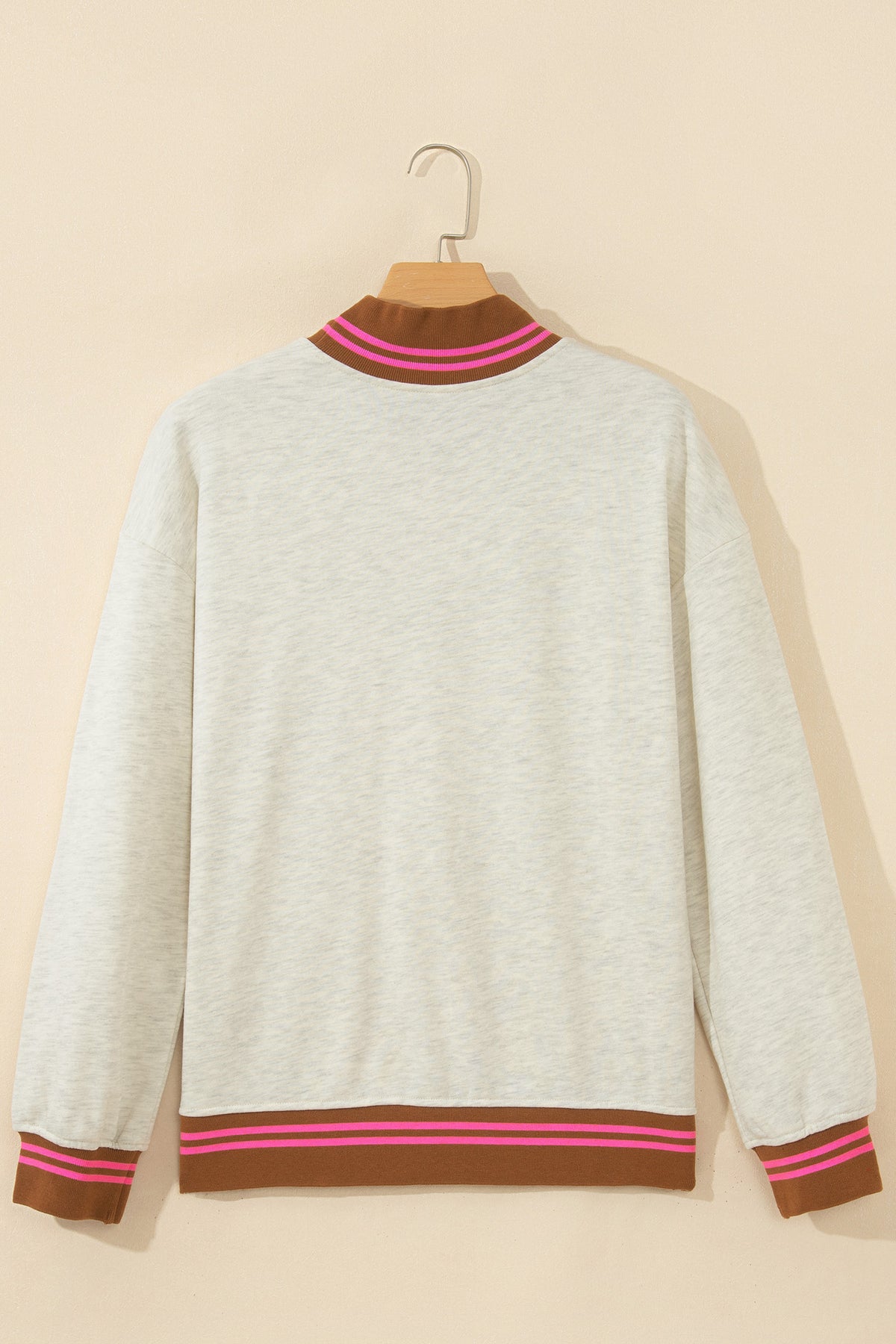 Gray Ribbed Stand Neck Long Sleeve Loose Fit Sweatshirt