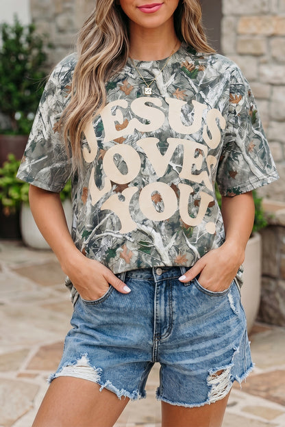 Beige Camo Woodland LOVE LIKE JESUS Casual Tee