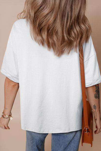 White Patriotic Sequin Bow Graphic Oversized Tee