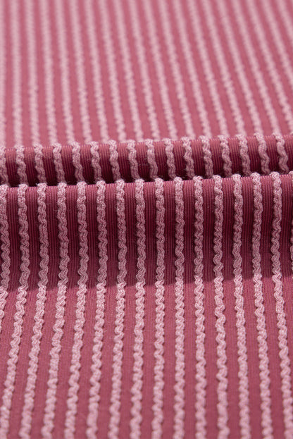 Rose Pink Textured V-Neck Dropped Shoulder Plus T-Shirt