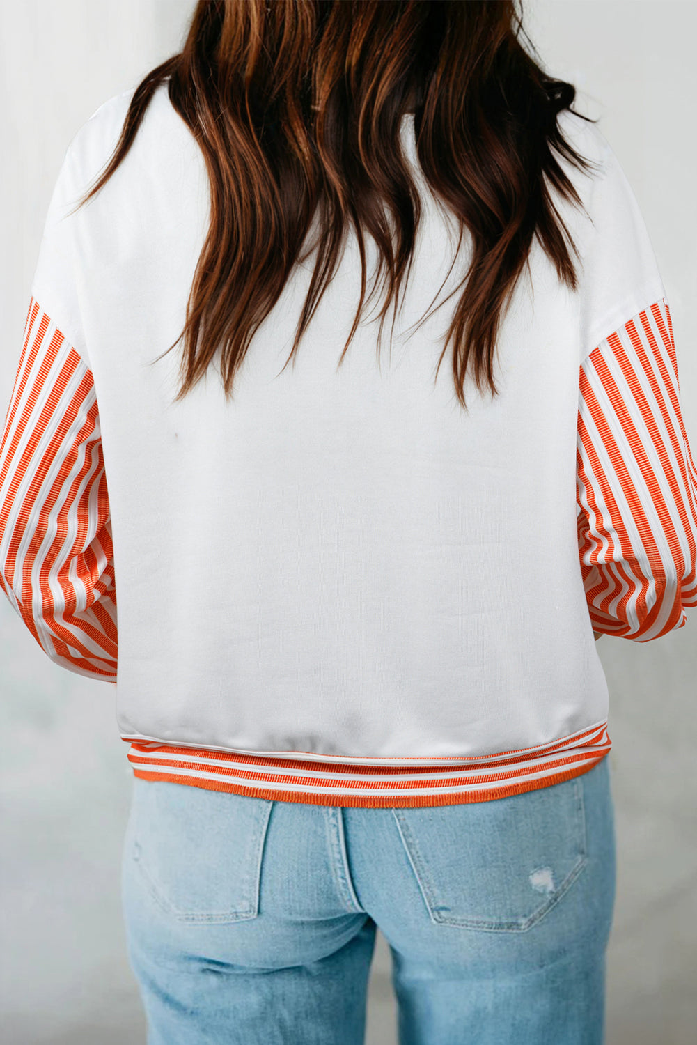 Orange Stripe  V Neck Drop Shoulder Patchwork Long Sleeve Top