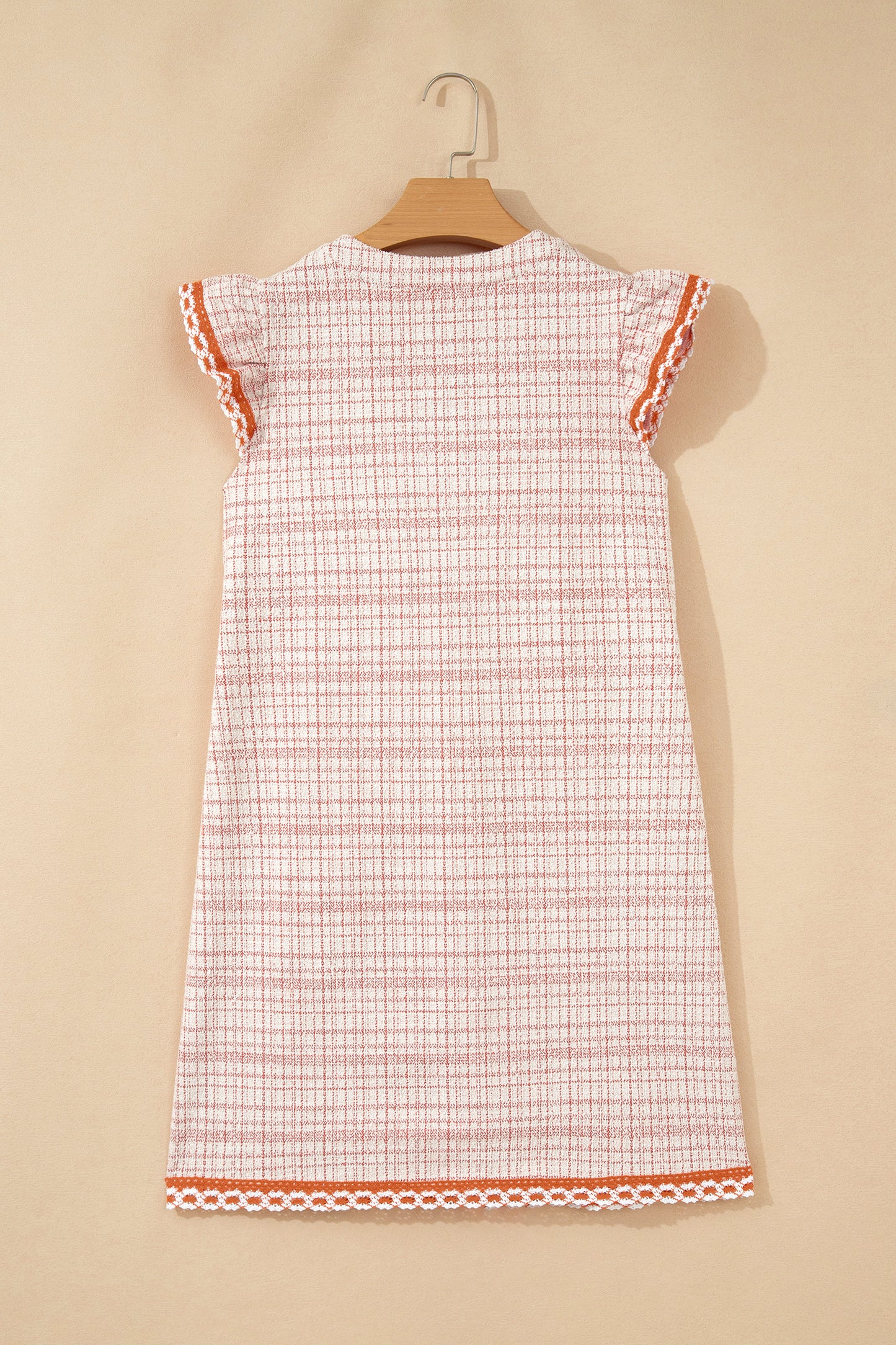 White Jacquard Textured Contrast Trim Short Sleeve Tassel Tie Shift Dress