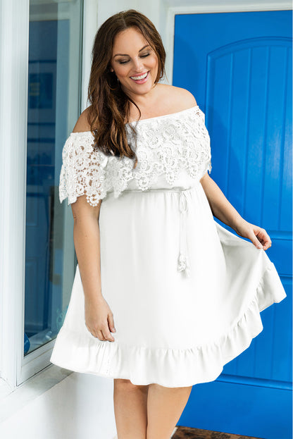 Off-the-shoulder Lace Sleeves Plus size Dress