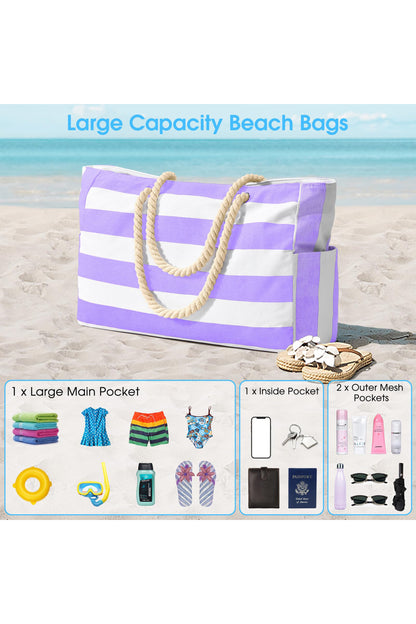 Wisteria Striped Waterproof Canvas Large Capacity Tote Bag