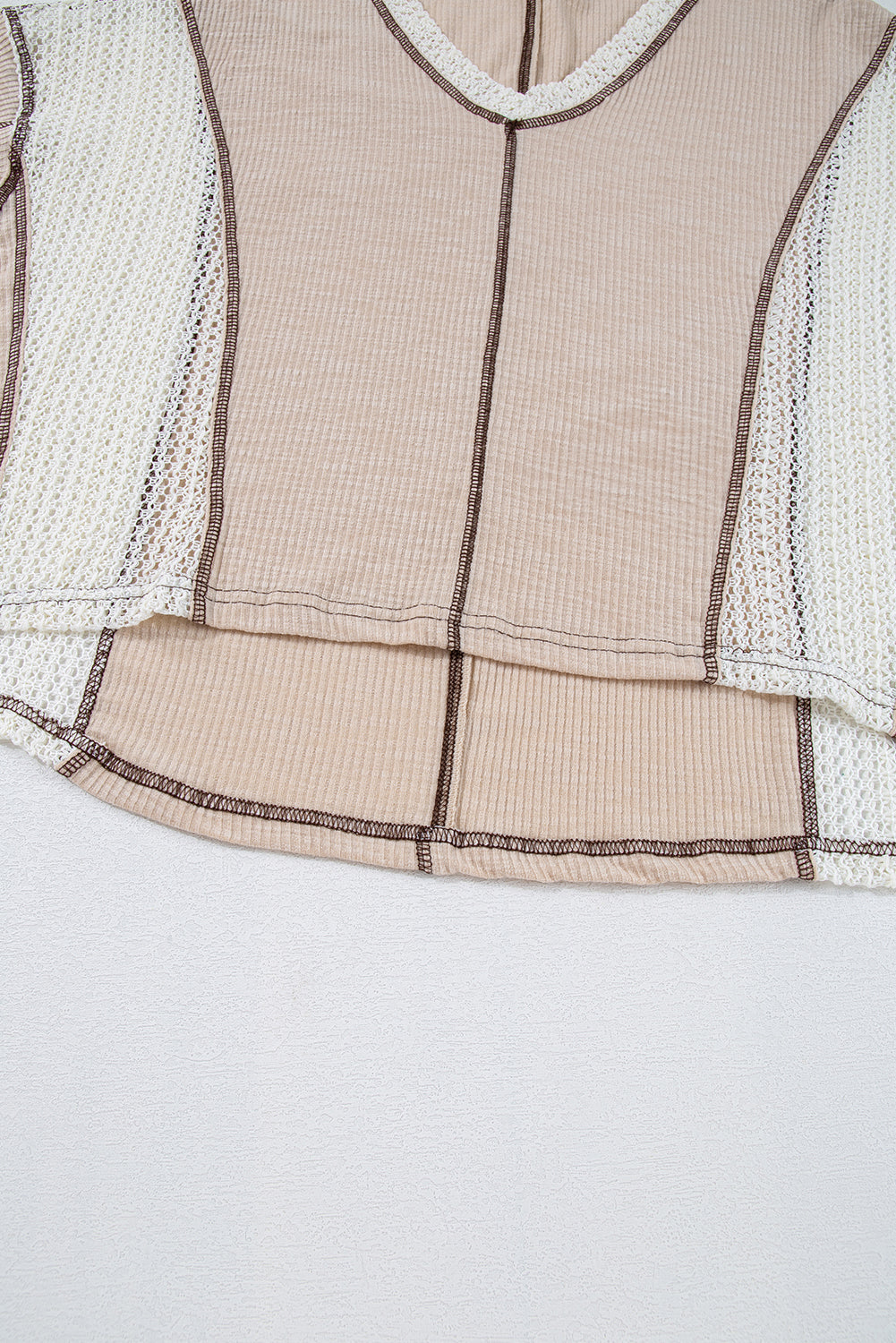 Parchment Crochet Detail Exposed Seam High Low Loose Top