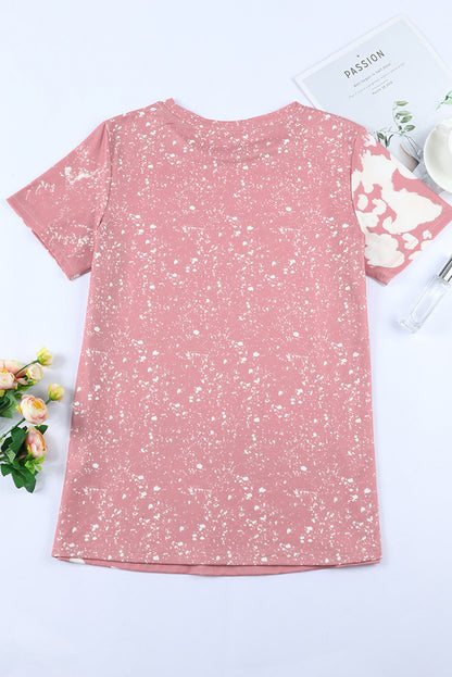 T-shirt graphique à imprimé léopard délavé « Love Always Heart »