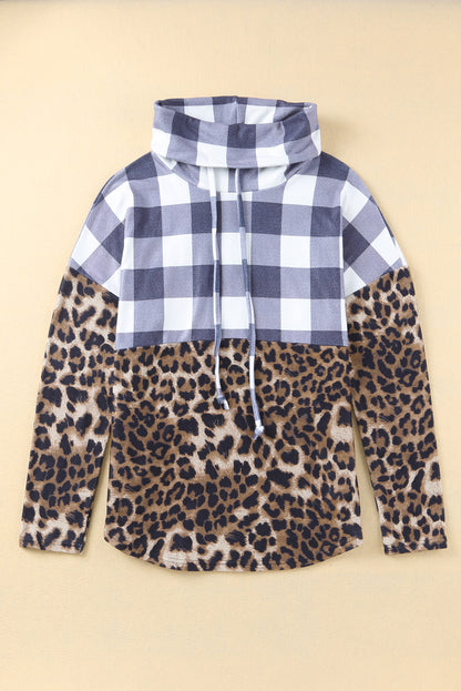 Plaid Patchwork Cowl Neck Sweatshirt