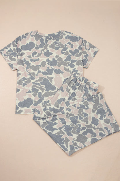 Multicolour Retro Camouflage Print Plus Size 2pcs Outfit