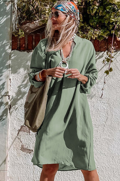 Roll-tab Sleeve Flowy Casual Dress