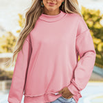 Light Pink Oversize Drop Shoulder Reversible Mock Neck Sweatshirt