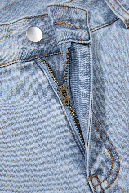 Beau Blue Solid Paneling Loose Fit Plus Size Jeans