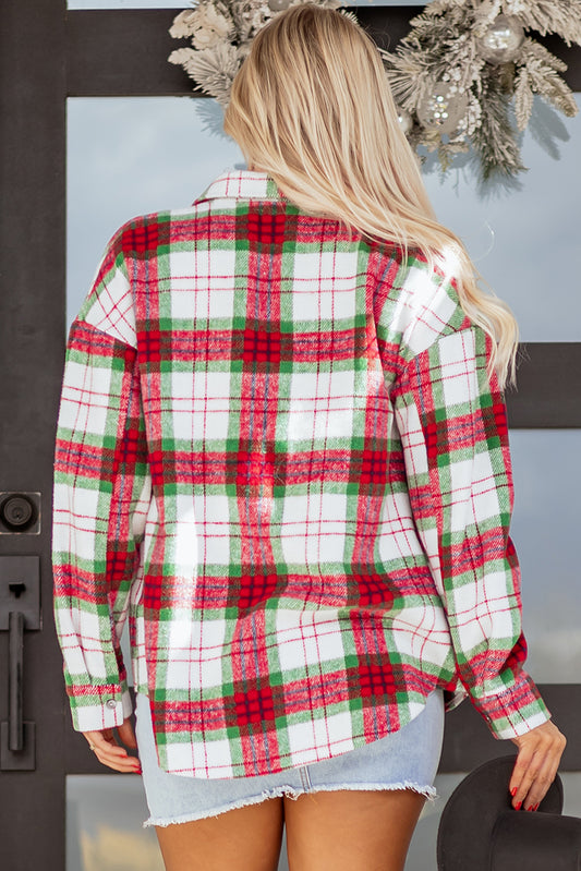 Khaki Christmas Plaid Casual Flannel Shacket