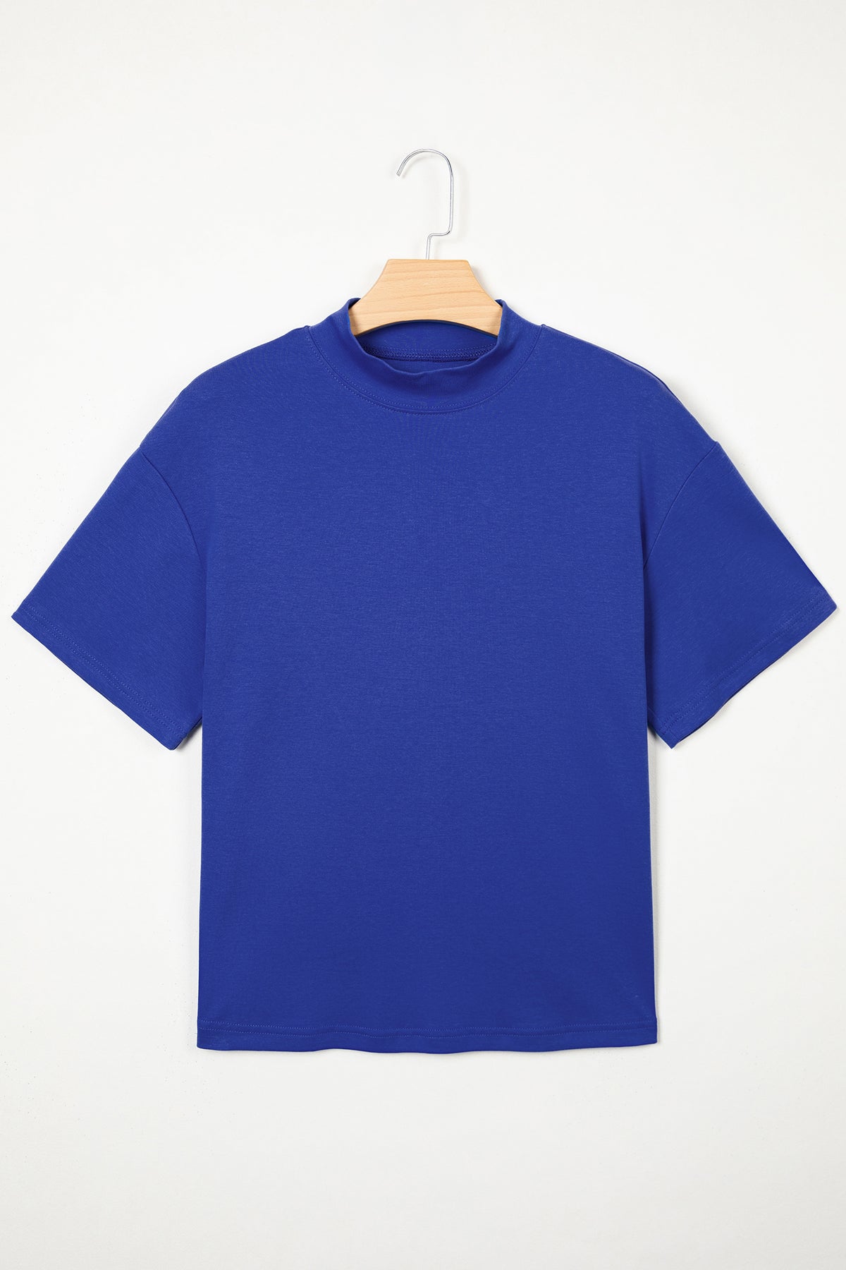 Dark Blue Solid Color High Neck Oversize Tee