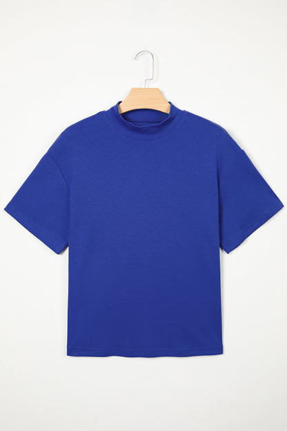 Dark Blue Solid Color High Neck Oversize Tee