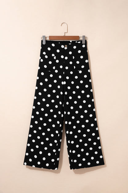 Polka Dot Print Patched Pocket Mid-rise Straight Leg Pants