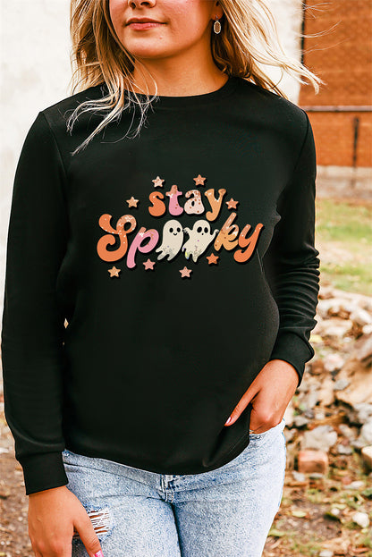 Sudadera negra con gráfico espeluznante de estancia de Halloween