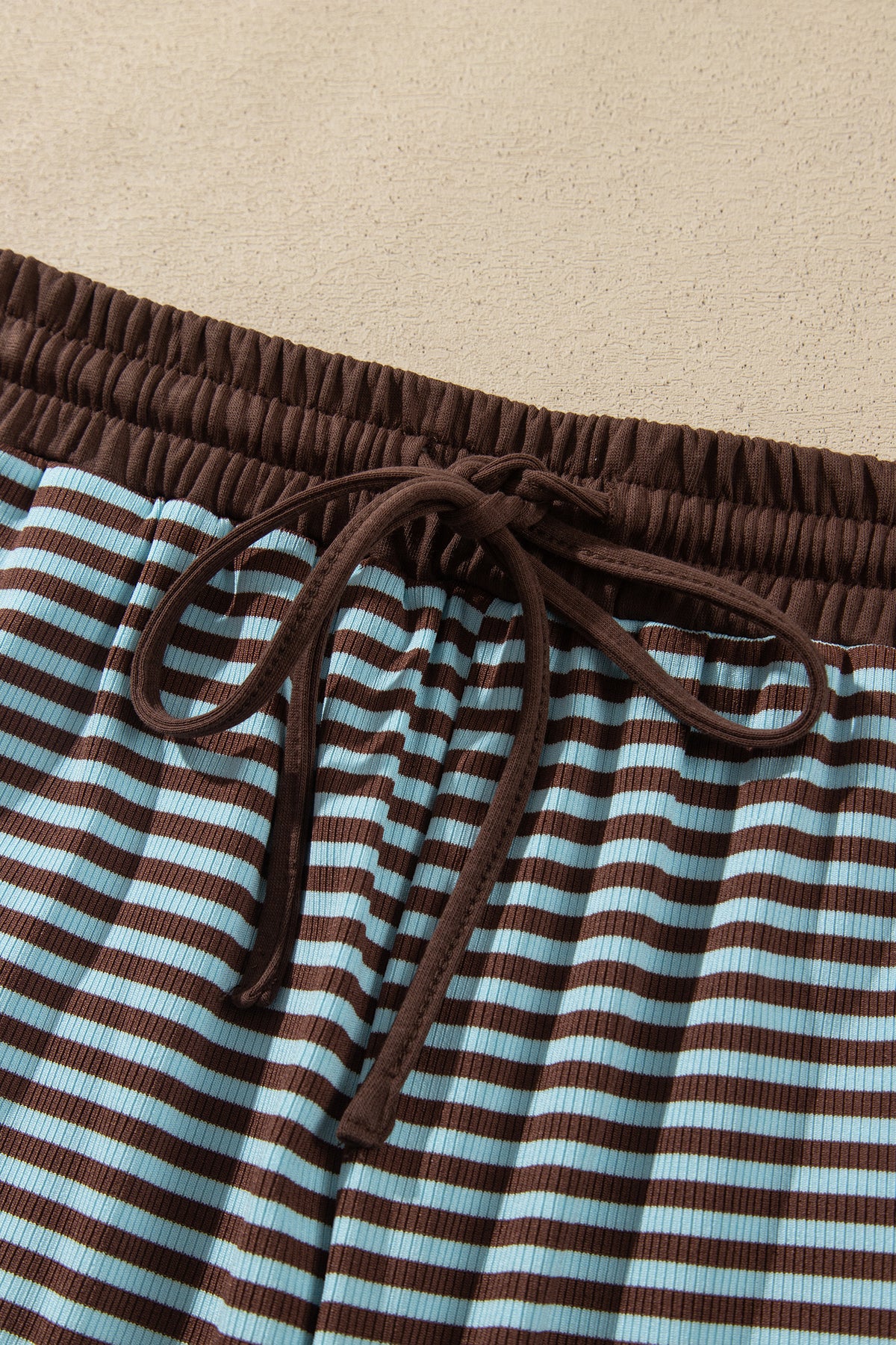 Brown Stripe Drop Shoulder Loose Top and Pants Two Piece Set