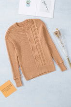 Khaki Multiple Pattern Knit Drop Shoulder Sweater