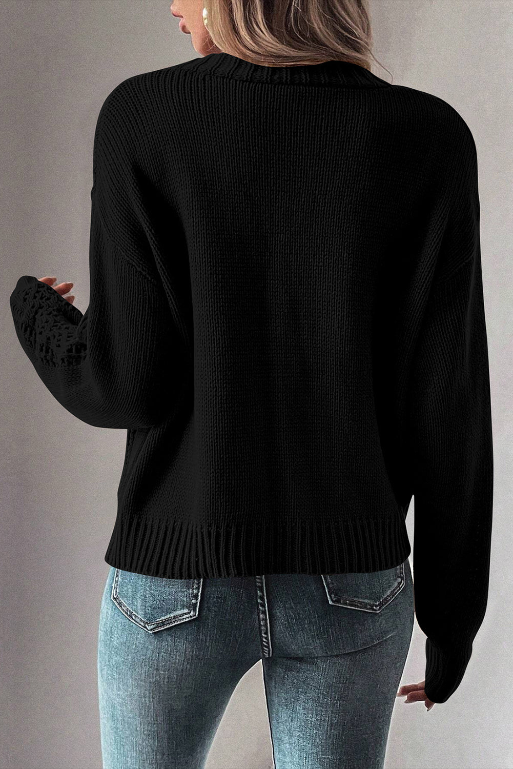 Cardigan noir en maille ouverte à épaules tombantes
