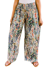 Pantalones casuales de pierna ancha con cintura alta fruncidos y estampado floral multicolor