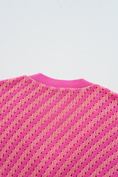 Cardigan boutonné à rayures roses et col en V à épaules tombantes