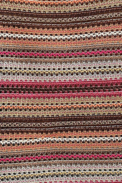 Haut court à manches longues et rayures ethniques rouge rose