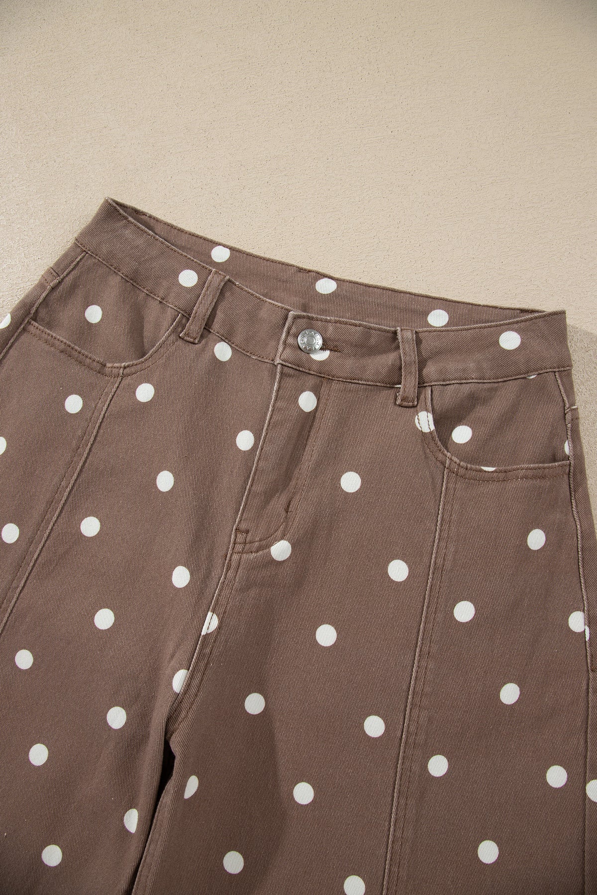 Pink Tailored Seam Polka Dot Print Ankle Length Casual Jeans