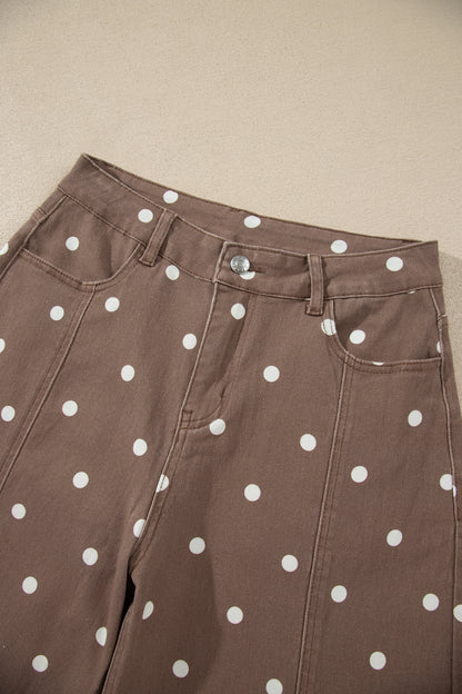Pink Tailored Seam Polka Dot Print Ankle Length Casual Jeans