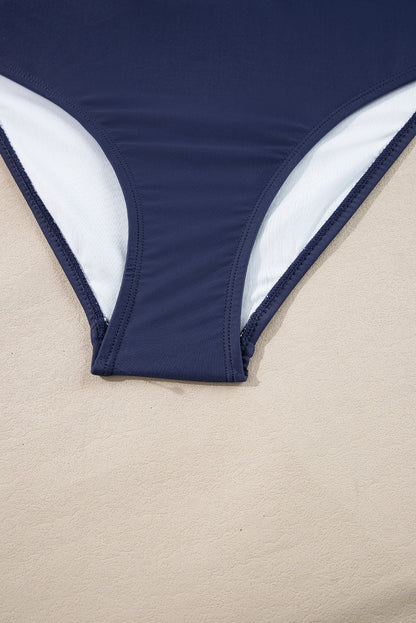 Maillot de bain tankini 2 pièces à rayures bleues avec cordon de serrage et effet gainant