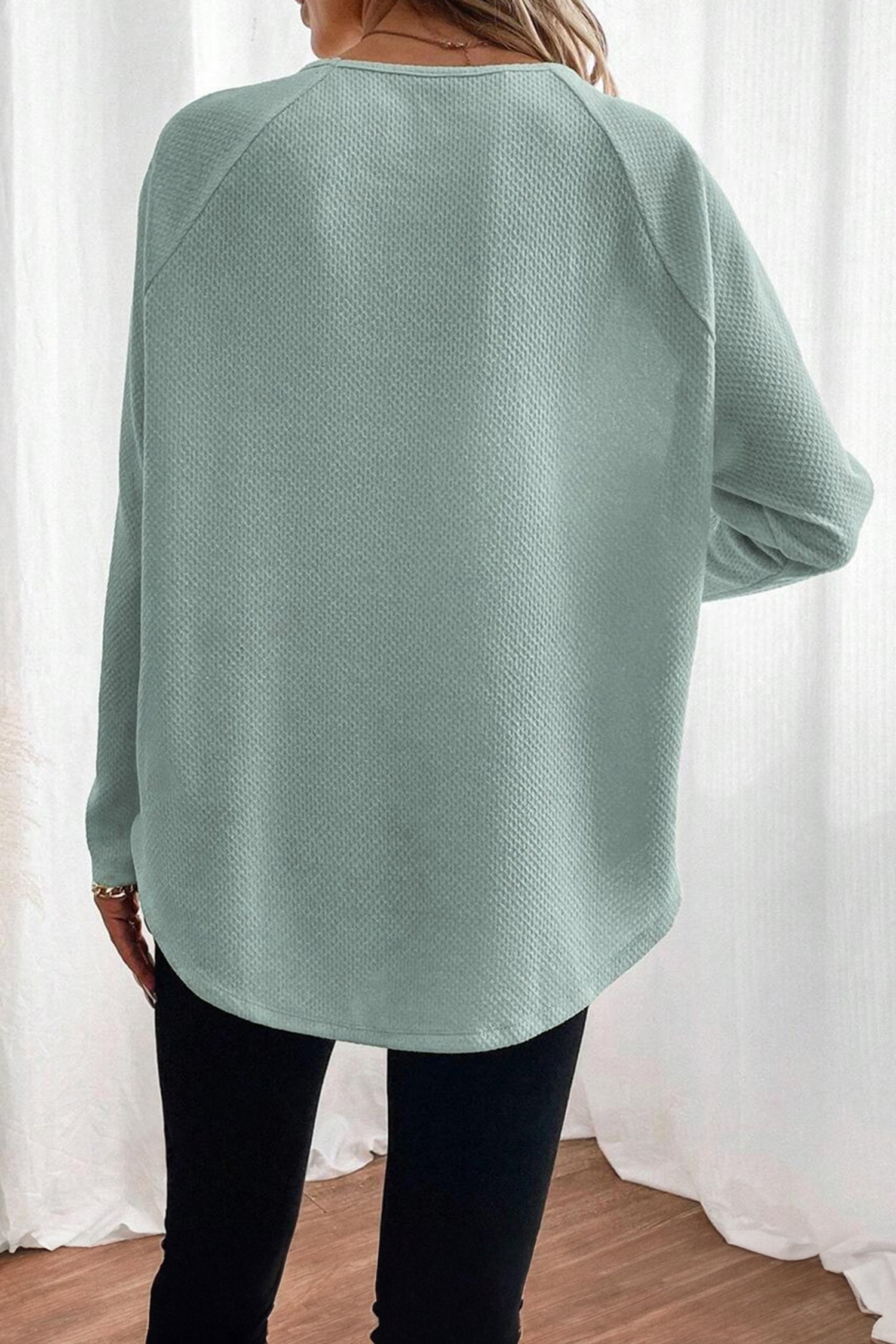 Moonlight Jade Textured Raglan Sleeve Knit Loose Top