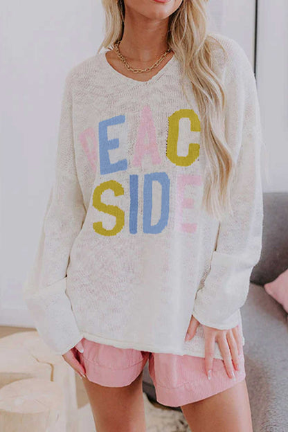 White V Neck Lightweight Knit BEACH SIDE Shift Tunic Sweater