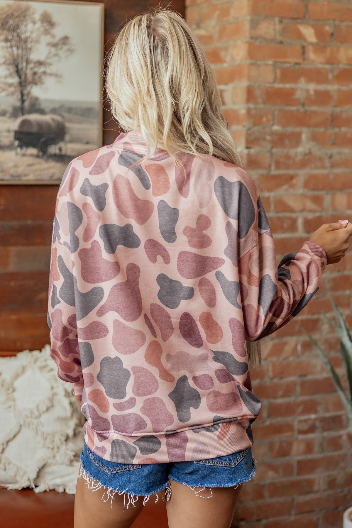 Multicolour Camouflage Western Style Pullover Sweatshirt