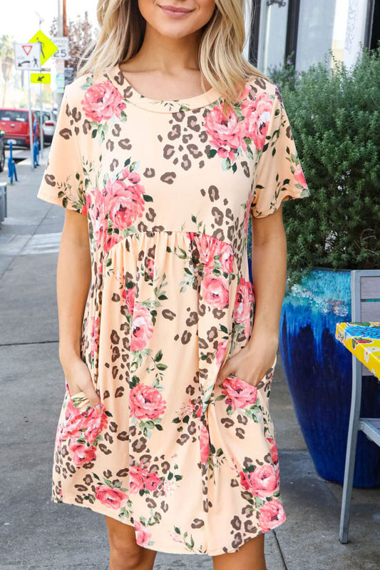 Animal & Floral Blended Babydoll Fit T-shirt Dress