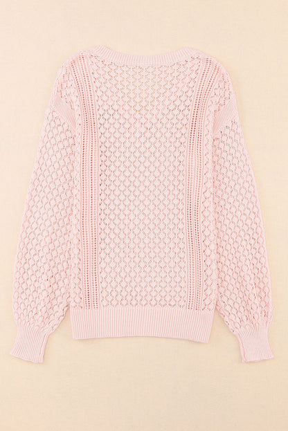 Pull ample en maille pointelle côtelée à col en V 