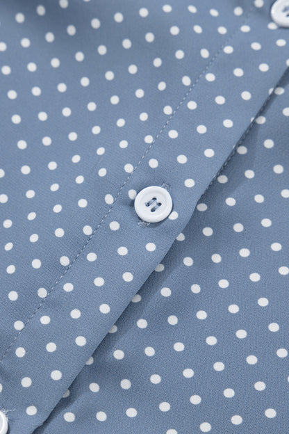 Sky Blue Dotted Print Cuffed Short Sleeve Shirt