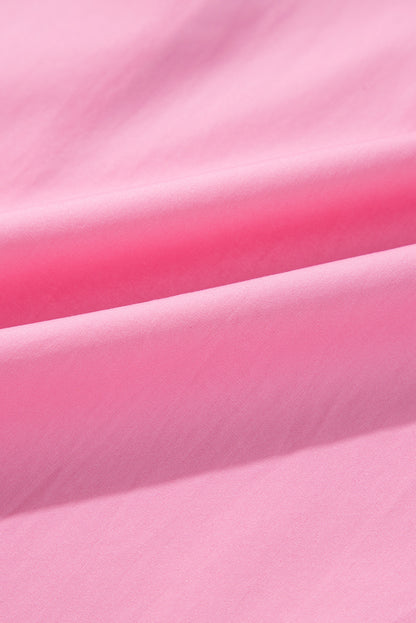 Bright Pink Balloon Sleeve Button Up Mini Shirt Dress