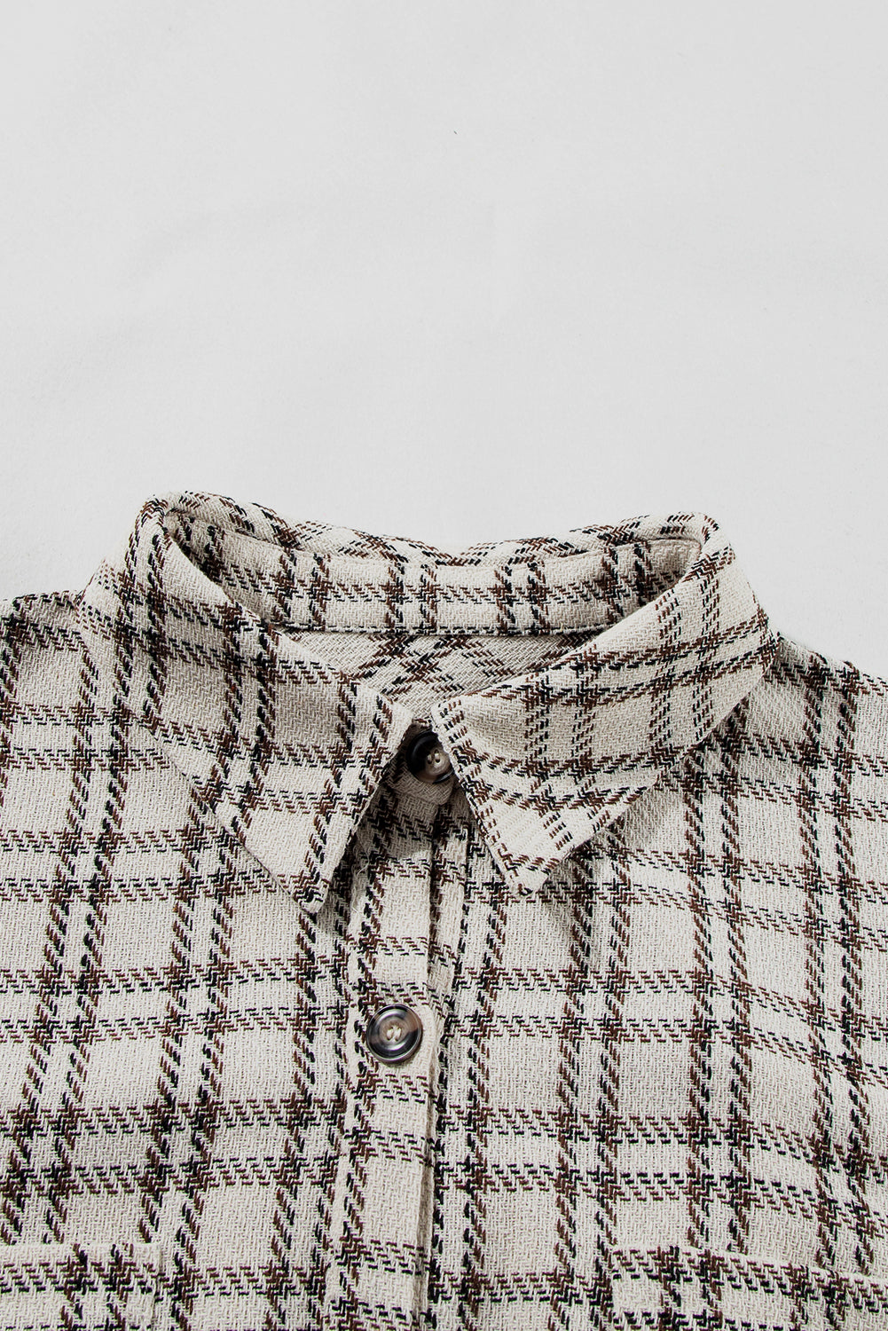 Robe chemise tunique boutonnée à carreaux à rayures blanches grande taille à ourlet brut