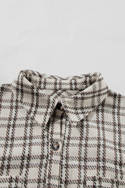 Robe chemise tunique boutonnée à carreaux à rayures blanches grande taille à ourlet brut