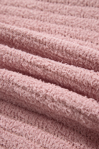 Light Pink Open Front Soft Fuzzy Ribbed Sweater Cardigan