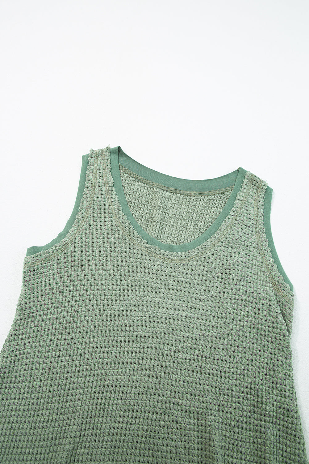 Gilet fluide en tricot gaufré à col rond vert d'eau