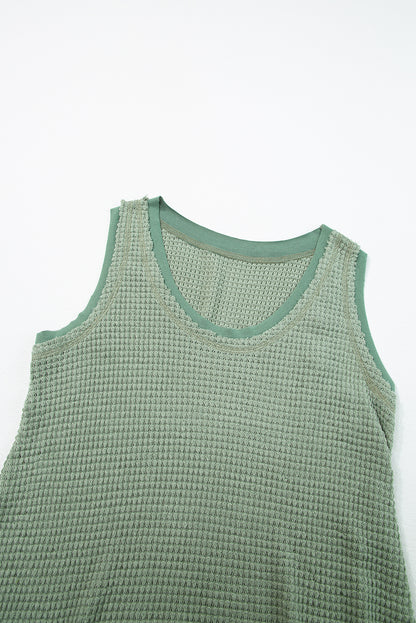 Gilet fluide en tricot gaufré à col rond vert d'eau